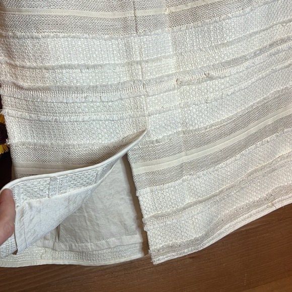 Talbots Midi Textured Cotton Linen Fringe Cream White Pencil Skirt Zip Lagenlook - Picture 5 of 7
